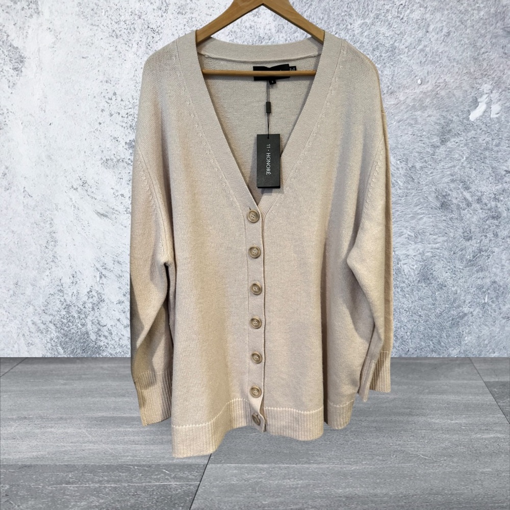 11 Honore Light Beige V-Neck Cardigan
